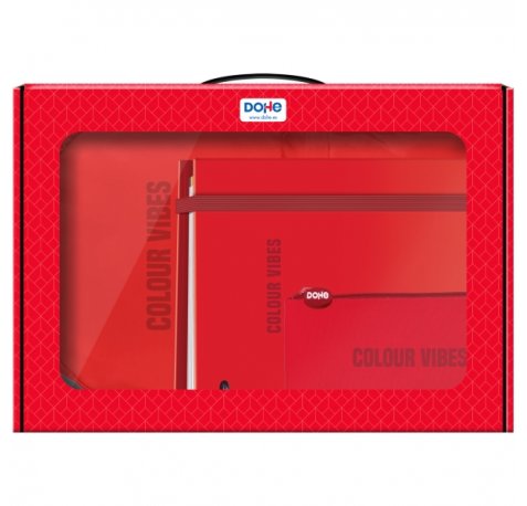 Dohe Colour Vibes Pack de Mochila + Carpeta A4 Recambio + Portatodo Triple - Todo en un Maletin Perfecto para Regalo - Color Rojo