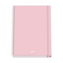 Dohe Serenity Cuaderno Espiral A4 100 Hojas Microperforadas Cuadricula 5mm - Tapa Dura Carton Forrado - Cierre de Goma - Bandas de Color - Color Rosa