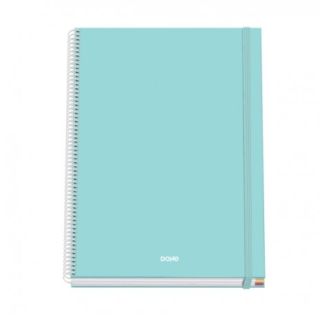 Dohe Serenity Cuaderno Espiral A4 100 Hojas Microperforadas Cuadricula 5mm - Tapa Dura Carton Forrado - Cierre de Goma - Bandas de Color - Color Verde