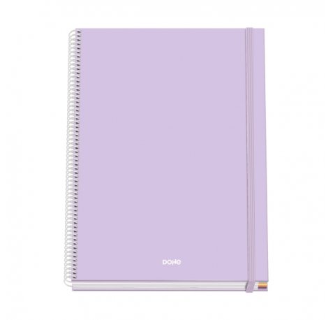 Dohe Serenity Cuaderno Espiral A4 100 Hojas Microperforadas Cuadricula 5mm - Tapa Dura Carton Forrado - Cierre de Goma - Bandas de Color - Color Morado