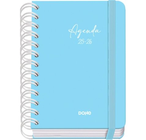 Dohe Serenity Agenda Escolar 25/26 Espiral Wire?o A6 - Dia Pagina - Papel 80g/m2 - 4 Hojas de Pegatinas - Cubierta de Carton Plastificado - Cierre con Goma Elastica - Color Azul