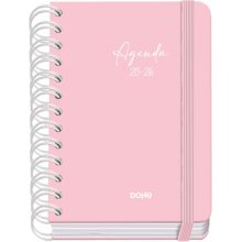 Dohe Serenity Agenda Escolar 25/26 Espiral Wire?o A6 - Dia Pagina - Papel 80g/m2 - 4 Hojas de Pegatinas - Cubierta de Carton Plastificado - Cierre con Goma Elastica - Color Rosa
