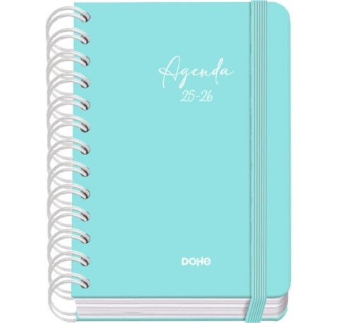Dohe Serenity Agenda Escolar 25/26 Espiral Wire?o A6 - Dia Pagina - Papel 80g/m2 - 4 Hojas de Pegatinas - Cubierta de Carton Plastificado - Cierre con Goma Elastica - Color Verde