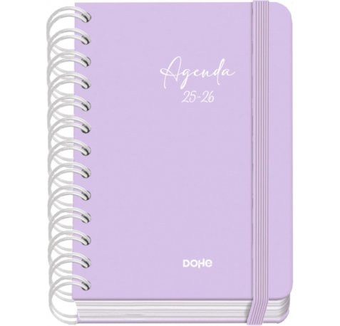 Dohe Serenity Agenda Escolar 25/26 Espiral Wire?o A6 - Dia Pagina - Papel 80g/m2 - 4 Hojas de Pegatinas - Cubierta de Carton Plastificado - Cierre con Goma Elastica - Color Morado