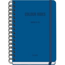 Dohe Colour Vibes Agenda Escolar 25/26 Espiral Wire?o A5 - Semana Vista - Papel 80g/m2 - 4 Hojas de Pegatinas - Cubierta de Carton Plastificado - Cierre con Goma Elastica - Color Azul