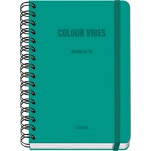 Dohe Colour Vibes Agenda Escolar 25/26 Espiral Wire?o A5 - Semana Vista - Papel 80g/m2 - 4 Hojas de Pegatinas - Cubierta de Carton Plastificado - Cierre con Goma Elastica - Color Verde