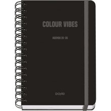 Dohe Colour Vibes Agenda Escolar 25/26 Espiral Wire?o A5 - Semana Vista - Papel 80g/m2 - 4 Hojas de Pegatinas - Cubierta de Carton Plastificado - Cierre con Goma Elastica - Color Negro