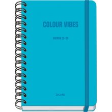 Dohe Colour Vibes Agenda Escolar 25/26 Espiral Wire?o A5 - Semana Vista - Papel 80g/m2 - 4 Hojas de Pegatinas - Cubierta de Carton Plastificado - Cierre con Goma Elastica - Color Azul Cyan