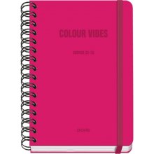 Dohe Colour Vibes Agenda Escolar 25/26 Espiral Wire?o A5 - Semana Vista - Papel 80g/m2 - 4 Hojas de Pegatinas - Cubierta de Carton Plastificado - Cierre con Goma Elastica - Color Rosa