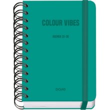 Dohe Colour Vibes Agenda Escolar 25/26 Espiral Wire?o A6 - Dia Pagina - Papel 80g/m2 - 4 Hojas de Pegatinas - Cubierta de Carton Plastificado - Cierre con Goma Elastica - Color Verde