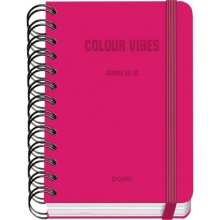 Dohe Colour Vibes Agenda Escolar 25/26 Espiral Wire?o A6 - Dia Pagina - Papel 80g/m2 - 4 Hojas de Pegatinas - Cubierta de Carton Plastificado - Cierre con Goma Elastica - Color Rosa