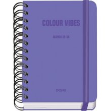Dohe Colour Vibes Agenda Escolar 25/26 Espiral Wire?o A6 - Dia Pagina - Papel 80g/m2 - 4 Hojas de Pegatinas - Cubierta de Carton Plastificado - Cierre con Goma Elastica - Color Morado