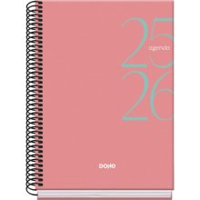 Dohe System Agenda Escolar 25/26 Espiral A5 - Semana Vista - Papel 70g/m2 - Cubierta de Carton Plastificado - Color Rosa (10 uds)