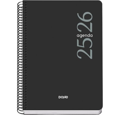 Dohe Esencial Agenda Escolar 25/26 Espiral A5 - Semana Vista - Papel 70g/m2 - Cubierta en Polipropileno - Color Negro (10 uds)