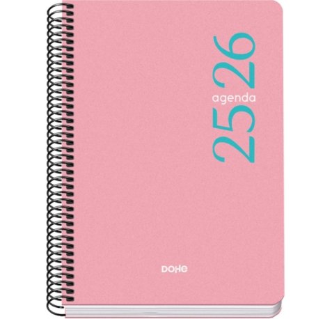 Dohe Esencial Agenda Escolar 25/26 Espiral A5 - Dia Pagina - Papel 70g/m2 - Cubierta en Polipropileno - Color Rosa (10 uds)