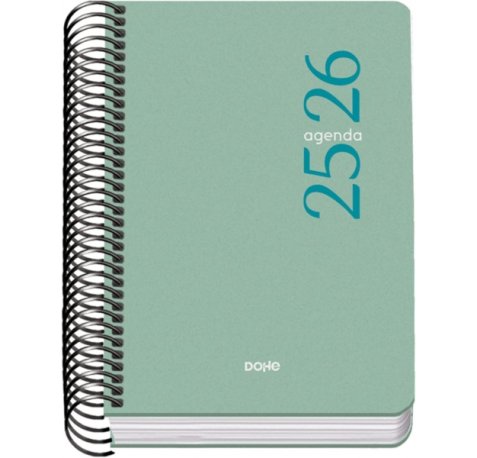 Dohe Esencial Agenda Escolar 25/26 Espiral A6 - Dia Pagina - Papel 70g/m2 - Cubierta en Polipropileno - Color Verde (10 uds)