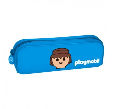 Dohe Playmobil Portatodo de Silicona - Cierre con Cremallera y Tirador de Goma - Color Azul