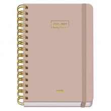 Dohe Premium Agenda Escolar 26/27 - Formato A5 - Dia Pagina - Papel Offset Ahuesado 80g - Cubierta de Carton Plastificado - Espiral Metalica Doble - Goma - 15x21x4cm - Color Beige