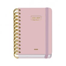 Dohe Premium Agenda Escolar 26/27 - Formato A6 - Dia Pagina - Papel Offset Ahuesado 80g - Cubierta de Carton Plastificado - Espiral Metalica Doble - Goma - 12x17x3cm - Color Rosa