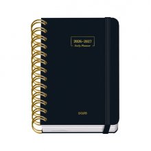 Dohe Premium Agenda Escolar 26/27 - Formato A6 - Dia Pagina - Papel Offset Ahuesado 80g - Cubierta de Carton Plastificado - Espiral Metalica Doble - Goma - 12x17x3cm - Color Negro