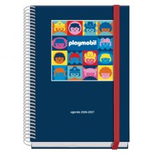 Dohe Prime Playmobil Agenda Escolar 26/27 - Formato A5 - Semana Vista - Papel Offset Ahuesado 70g - Cubierta de Carton Plastificado - Espiral - Goma - 15x21x2cm - Color Azul Marino