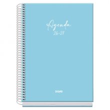 Dohe Basic Serenity Agenda Escolar 26/27 - Formato A5 - Semana Vista - Papel Offset Ahuesado 70g - Cubierta de Carton Plastificado - Espiral Metalica - Goma - 15x21x2cm - Color Azul