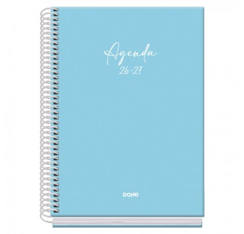 Dohe Basic Serenity Agenda Escolar 26/27 - Formato A5 - Semana Vista - Papel Offset Ahuesado 70g - Cubierta de Carton Plastificado - Espiral Metalica - Goma - 15x21x2cm - Color Azul