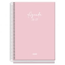 Dohe Basic Serenity Agenda Escolar 26/27 - Formato A5 - Dia Pagina - Papel Offset Ahuesado 70g - Cubierta de Carton Plastificado - Espiral Metalica - Goma - 15x21x4cm - Color Rosa