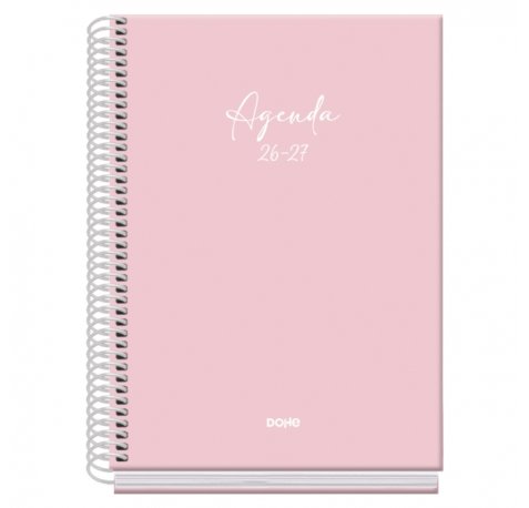 Dohe Basic Serenity Agenda Escolar 26/27 - Formato A5 - Dia Pagina - Papel Offset Ahuesado 70g - Cubierta de Carton Plastificado - Espiral Metalica - Goma - 15x21x4cm - Color Rosa