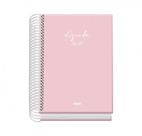 Dohe Basic Serenity Agenda Escolar 26/27 - Formato A6 - Dia Pagina - Papel Offset Ahuesado 70g - Cubierta de Carton Plastificado - Espiral Metalica - Goma - 12x17x3cm - Color Rosa