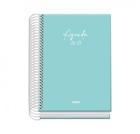 Dohe Basic Serenity Agenda Escolar 26/27 - Formato A6 - Dia Pagina - Papel Offset Ahuesado 70g - Cubierta de Carton Plastificado - Espiral Metalica - Goma - 12x17x3cm - Color Verde
