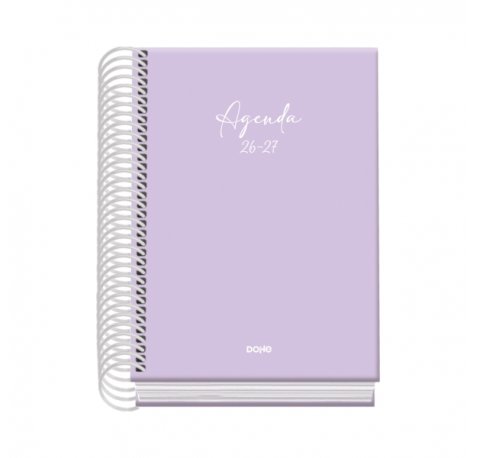 Dohe Basic Serenity Agenda Escolar 26/27 - Formato A6 - Dia Pagina - Papel Offset Ahuesado 70g - Cubierta de Carton Plastificado - Espiral Metalica - Goma - 12x17x3cm - Color Morado