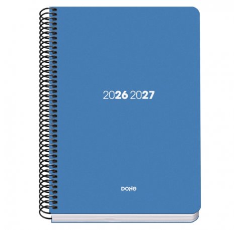 Dohe Basic Element Agenda Escolar 26/27 - Formato A5 - Semana Vista - Papel Offset Ahuesado 70g - Cubierta de Carton Plastificado - Espiral Metalica - Goma - 15x21x2cm - Color Azul