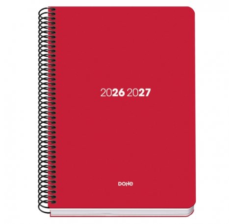 Dohe Basic Element Agenda Escolar 26/27 - Formato A5 - Dia Pagina - Papel Offset Ahuesado 70g - Cubierta de Carton Plastificado - Espiral Metalica - Goma - 15x21x4cm - Color Rojo