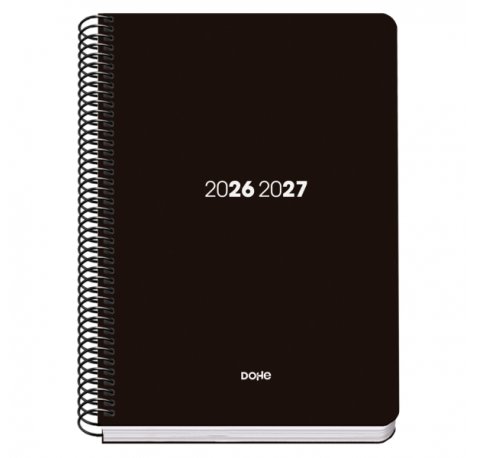 Dohe Basic Element Agenda Escolar 26/27 - Formato A5 - Dia Pagina - Papel Offset Ahuesado 70g - Cubierta de Carton Plastificado - Espiral Metalica - Goma - 15x21x4cm - Color Negro