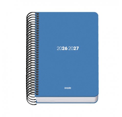 Dohe Basic Element Agenda Escolar 26/27 - Formato A6 - Dia Pagina - Papel Offset Ahuesado 70g - Cubierta de Carton Plastificado - Espiral Metalica - Goma - 12x17x3cm - Color Azul