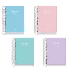 Dohe Basic Serenity Agenda Escolar 26/27 - Formato A6 - Dia Pagina - Papel Offset Ahuesado 70g - Cubierta de Carton Plastificado - Espiral Metalica - Goma - 12x17x3cm - Colores Surtidos (20 uds)