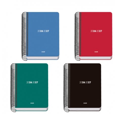 Dohe Basic Element Agenda Escolar 26/27 - Formato A6 - Dia Pagina - Papel Offset Ahuesado 70g - Cubierta de Carton Plastificado - Espiral Metalica - Goma - 12x17x3cm - Colores Surtidos (20 uds)