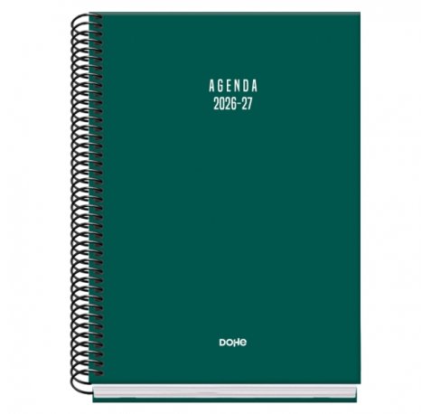 Dohe Basic Colour Vibes Agenda Escolar 26/27 - Formato A5 - Semana Vista - Papel Offset Ahuesado 70g - Cubierta de Carton Plastificado - Espiral Metalica - Goma - 15x21x2cm - Color Verde
