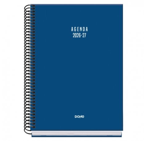 Dohe Basic Colour Vibes Agenda Escolar 26/27 - Formato A5 - Dia Pagina - Papel Offset Ahuesado 70g - Cubierta de Carton Plastificado - Espiral Metalica - Goma - 15x21x4cm - Color Azul