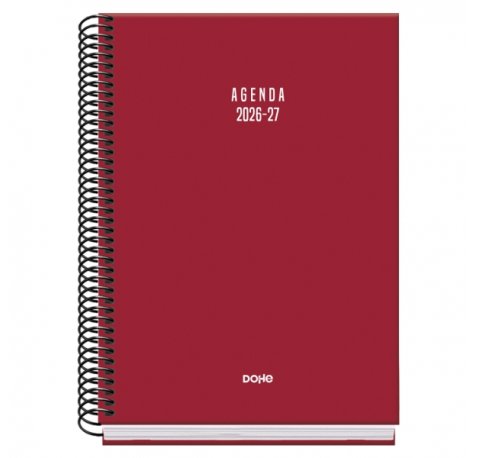 Dohe Basic Colour Vibes Agenda Escolar 26/27 - Formato A5 - Dia Pagina - Papel Offset Ahuesado 70g - Cubierta de Carton Plastificado - Espiral Metalica - Goma - 15x21x4cm - Color Burdeos