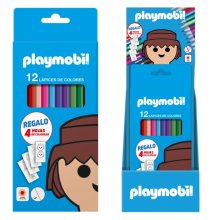 Dohe Playmobil Expositor con 12 Packs de 12 Lapices de Colores - Incluye 4 Hojas para Colorear en cada Pack - Mina de 2.8mm - Forma Hexagonal - Colores Surtidos