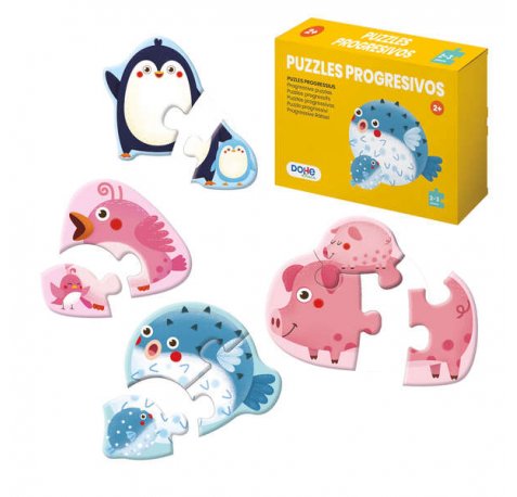 Dohe Puzzle Progresivo para Niños - Doble Capa de Carton - Capa Intermedia de Contrachapado - Estimula Imaginacion y Razonamiento - Atractivos Colores y Dibujos