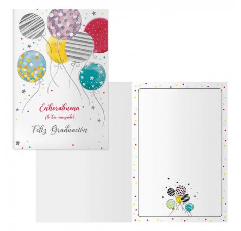 Dohe Tarjeta de Felicitacion de graduacion - 11.5x17cm - Impresion a Todo Color - Estampaciones con Pelicula de Color - Estampacion en Seco - Papel Offset Blanco de 300gr - Incluye Sobre de Color (6 uds)