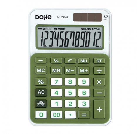 Dohe Calculadora Electronica de 12 Digitos - Alimentacion Solar y a Pilas - 4 Teclas de Memoria - Apagado Automatico - Teclas de Gran Formato - Funciones de Raiz Cuadrada y Mark Up