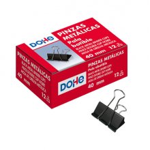 Dohe 12 Pinzas Metalicas Sujetapapeles de Pala Abatible - 50mm - Acero de Gran Resistencia - Color Negro
