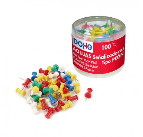 Dohe Caja de 100 Agujas de Señalizacion - Cabeza de Plastico y Punta Metalica de Primera Calidad - Colores Surtidos