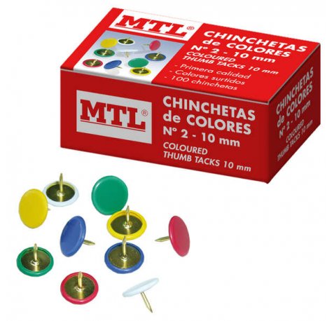 Dohe Caja de 100 Chinchetas de Colores Surtidos del Nº2 - Fabricadas con Materiales de Gran Resistencia y Calidad