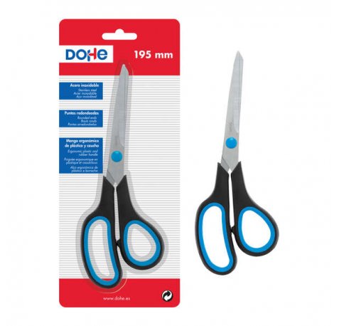 Dohe Tijeras de Acero Inoxidable - Puntas Redondeadas - Mango Ergonomico de Plastico y Caucho - Blister Individual