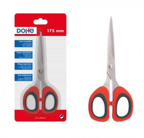 Dohe Tijeras de Acero Inoxidable - Puntas Redondeadas - Mango Ergonomico de Plastico y Caucho - Blister Individual